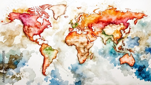 World Map Watercolor Pouring Art: Abstract Global Design