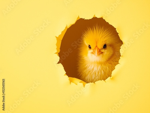 Yellow Paper Hole - Curious Chick Peeking
