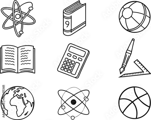 Education Icons  Books, Science, Sports, and Global Learning Illustrations