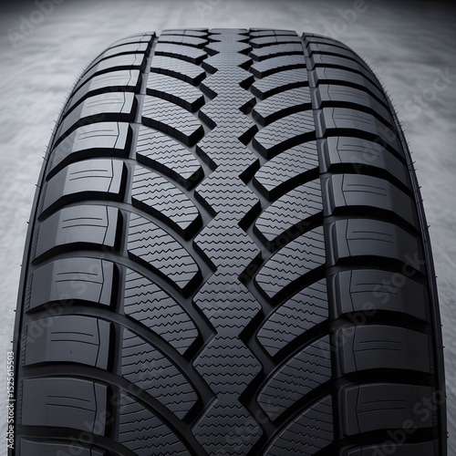 macro view of symmetrical tire tread with strong lighting revealing depth shadows and fine surface wear for realistic effect