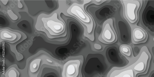 Abstract layered topographic map style illustration featuring a grayscale color palette and a three dimensional design showcasing depth and shadows.