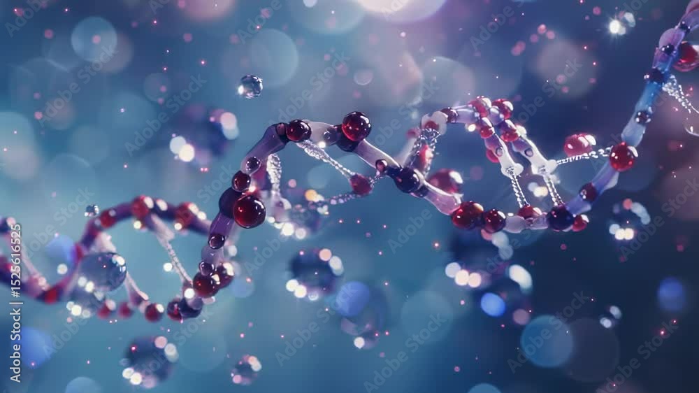 Detailed 3D render of a DNA double helix with bokeh background