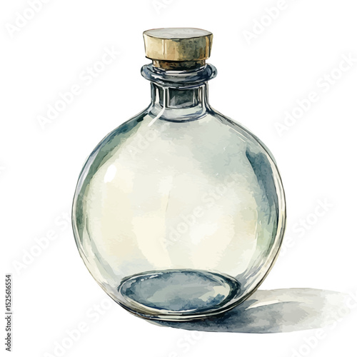 Round Bottom Flask, watercolor painting vector, high quality, isolated on a white background.
