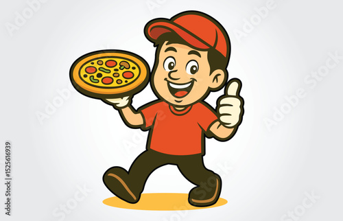 Pizza Boy Mascot Cartoon Character logo or label Template