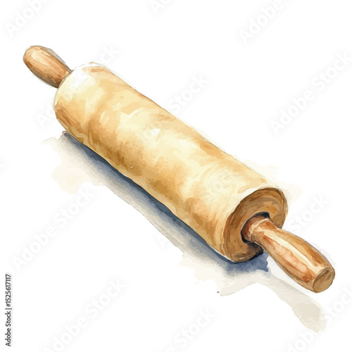 Rolling Pin, watercolor illustration vector, high quality, isolated on a white background.