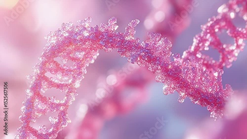 Detailed 3D render of a DNA double helix structure in pink and purple hues