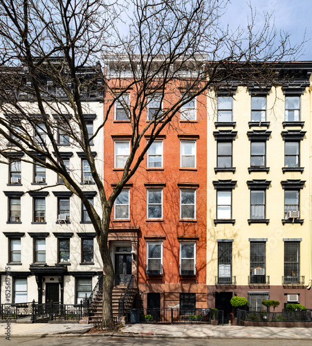 Historic homes on 10th Street in the East Village neighborhood of New York City