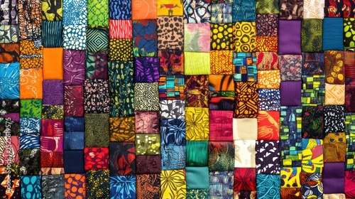 Vibrant African Textile Collage: A Kaleidoscope of Colors and Patterns