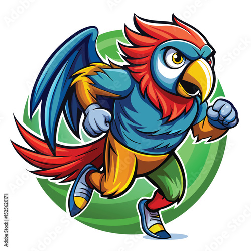 Energetic Running Parrot Mascot