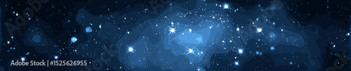 Dark blue background with stars and glowing dots in space  