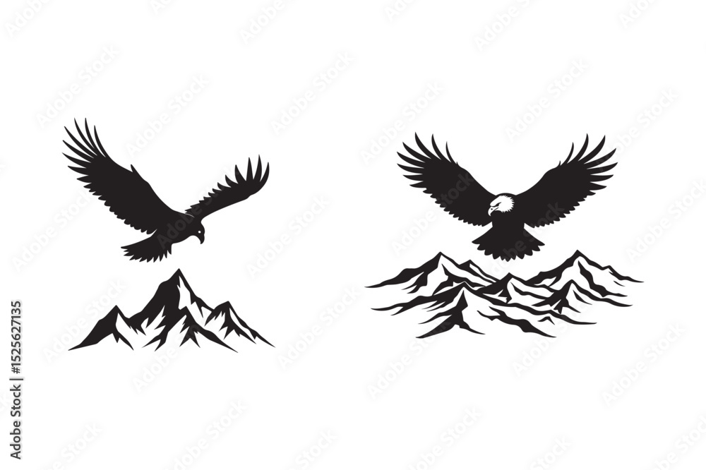 Obraz premium Eagle Silhouettes Flying Over Mountains