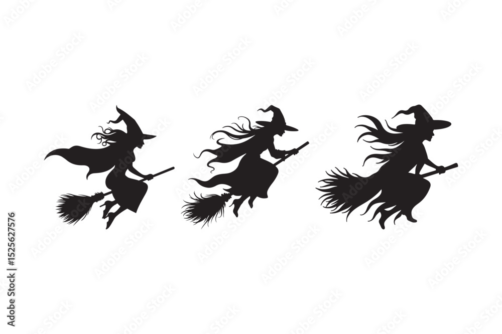 Obraz premium Flying Witch Halloween Silhouettes