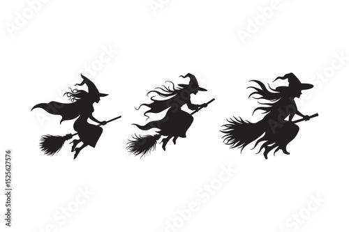 Flying Witch Halloween Silhouettes