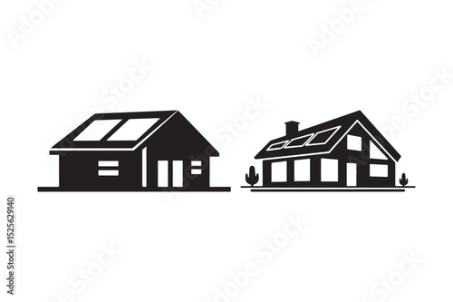 Home and House Silhouettes with Solar Panels