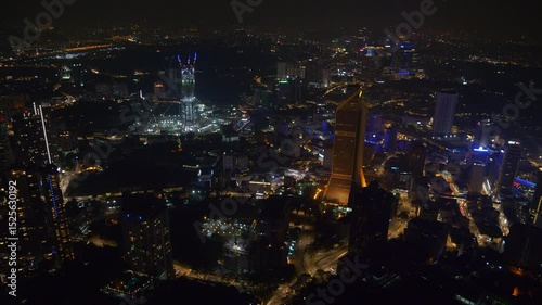 night illumination kuala lumpur city center famous view point tower rooftop cityscape panorama 4k malaysia