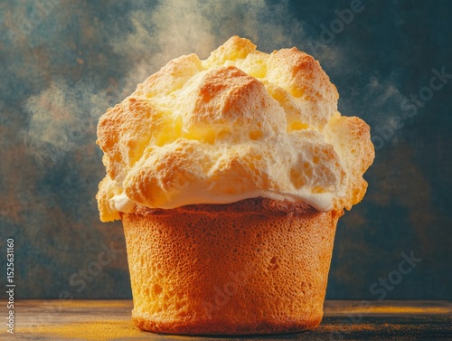 A delicious vanilla cupcake with swirled icing and a fluffy cloud of foam on top.