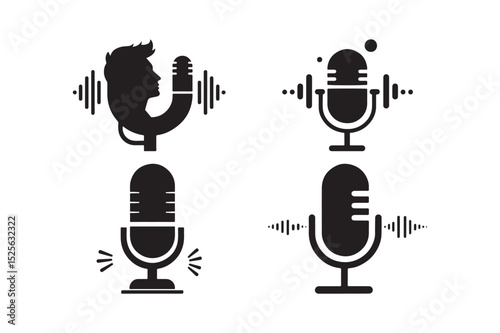 Podcast Microphone Sound Wave Icons