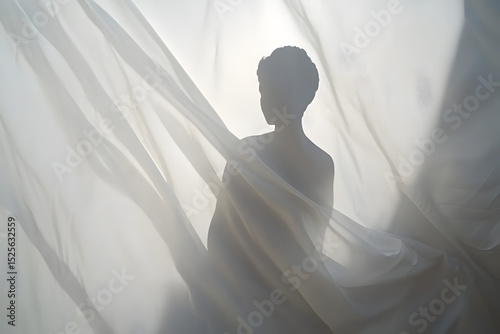 silhouette of a person against the background of a white sheet, the effect of a statue or a ghost