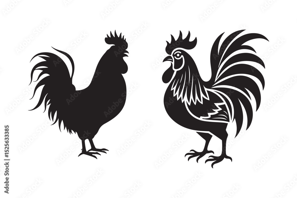 Fototapeta premium Rooster Silhouette Art Set