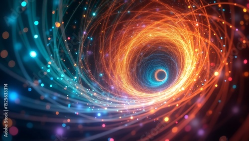Abstract swirling vortex of glowing lines and lights