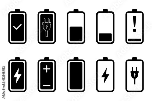 Battery fast charging features and issues icon set
