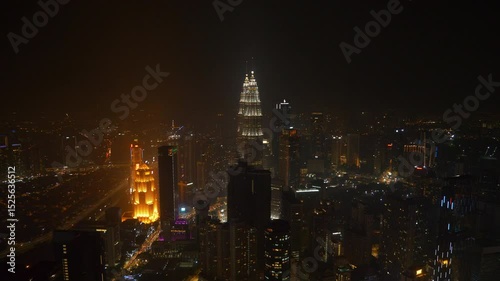 night illumination kuala lumpur city downtown famous view point tower rooftop cityscape panorama 4k malaysia