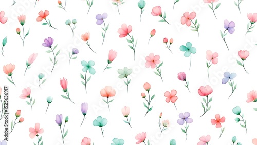 Pastel Watercolor Floral Pattern Delicate Flowers Seamless Design for Textile, Wallpaper, and Fabric