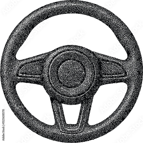 Hand Drawn Steering Wheel Illustration – Stipple Style Vintage Car Control Icon

