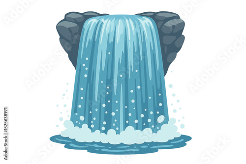 A realistic vector illustration of a waterfall featuring clear water and bubbles, ideal for incorporating into landscape designs, set against a transparent backdrop