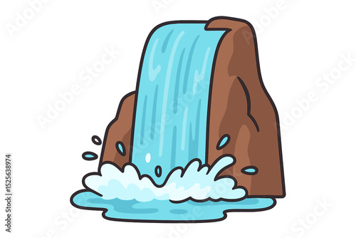 Vector game asset featuring a cartoon waterfall and cascading water, including isolated streams and pure liquid jets falling from a rock or mountain