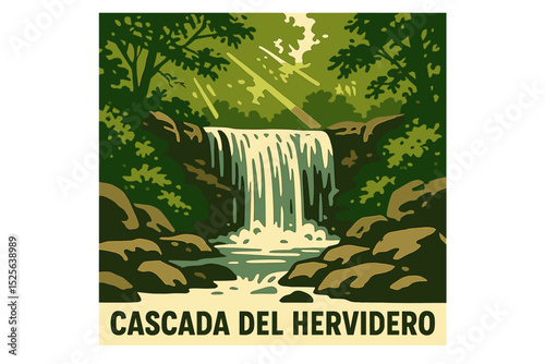 A natural waterfall known as Cascada del Hervidero is situated in Madrid, within a forest, where sunlight filters through vegetation and rocks