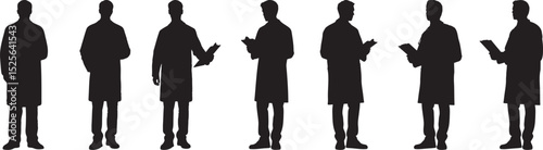 Eight Diverse Doctor Silhouettes Poses Medical Professionals Healthcare Workers Clinic Hospital Staff