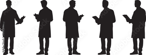 Diverse Silhouettes of Doctors Holding Files Illustrating Healthcare Professionals Medical Staff Clinic Hospital