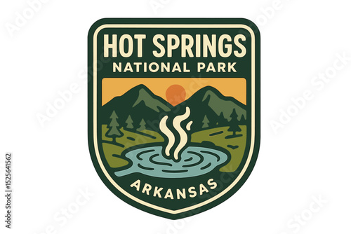 Hot springs national park logo illustration design vector patch, arkansas hot springs design logo