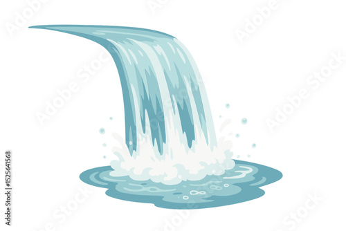 A transparent background isolates a realistic stream of waterfall with clear water and bubbles in this vector illustration for natural design landscape elements