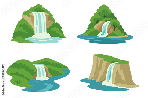 Aqua stream and aquatic flood are part of the landscape elements set with coastal cliff and water fall in river