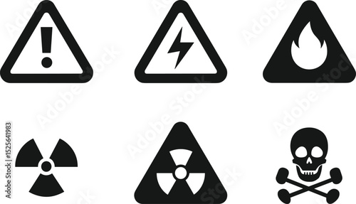 Hazard, warning, danger, and caution symbols representing different threats