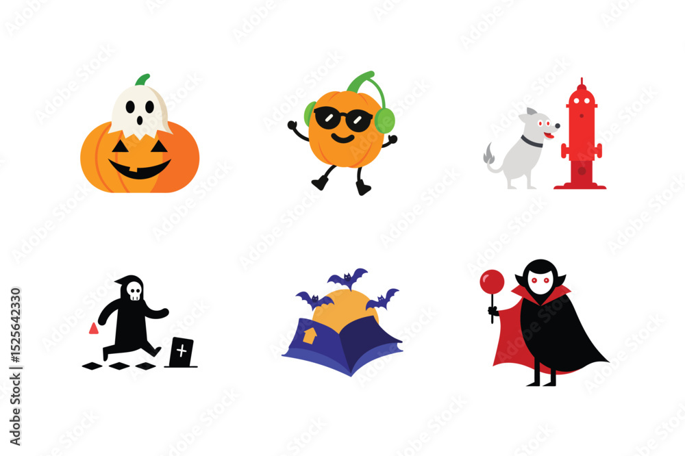 custom made wallpaper toronto digitalHalloween pumpkin ghost vampire grim reaper dog fire hydrant icons Vector illustration