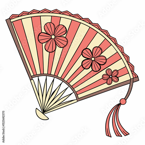  Hand fan, Chinese folding fan vector on white background