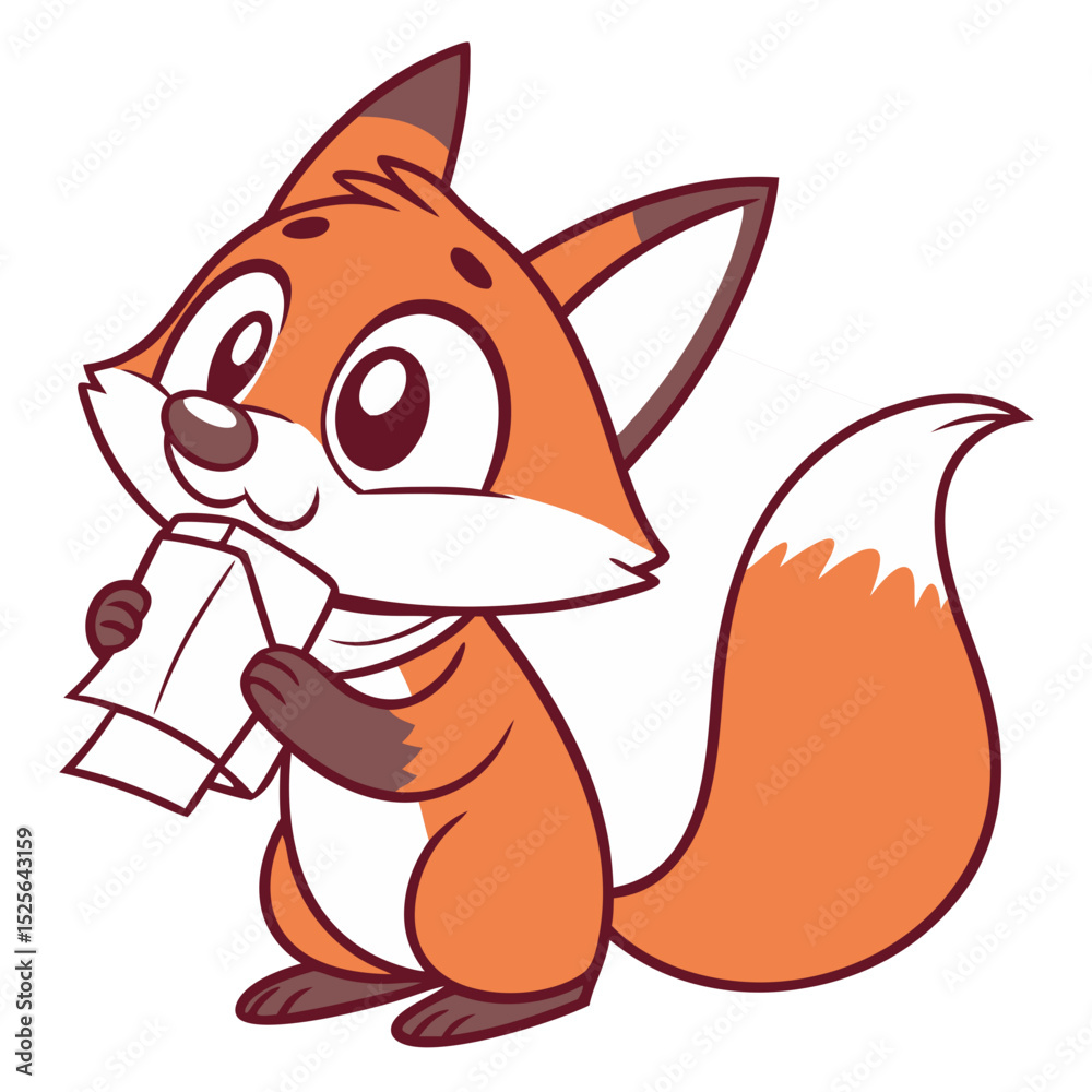 Obraz premium Fox with a Stuffy Nose Holding Tissues. Perfect for: Winter flu season, animal-themed health books