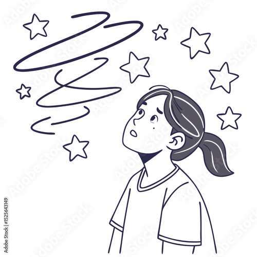 Dizzy Girl with Spinning Stars. Perfect for: School safety programs, health awareness campaigns