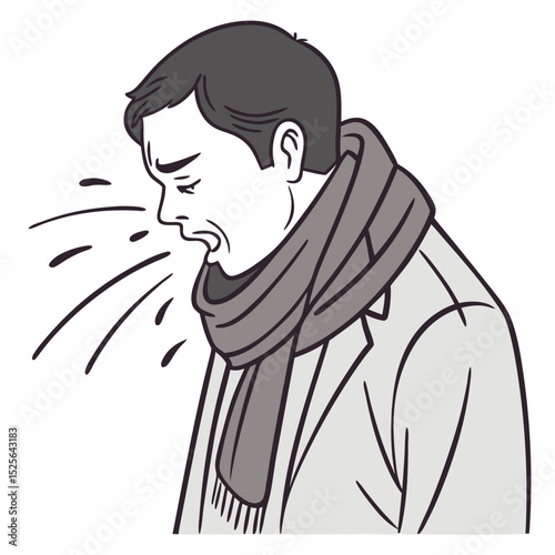 Man with Winter Cold Sneezing. Perfect for: Winter season, cold prevention campaigns