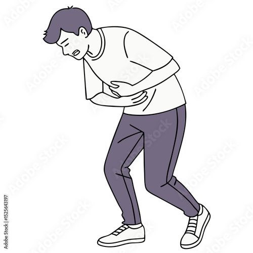 Man with Stomach Pain and Pale Face. Perfect for: Digestive Health Day, medical infographics