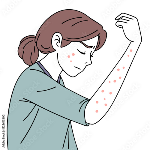 Woman with Skin Allergy Scratching Arm. Perfect for: World Allergy Week, dermatology education