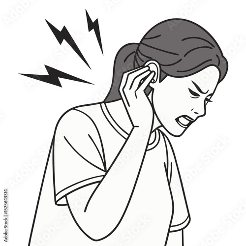 Woman with Earache Holding Her Ear. Perfect for: Hearing Health Day, ENT awareness