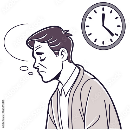 Insomniac Man Staring at Clock. Perfect for: World Sleep Day, insomnia outreach campaigns
