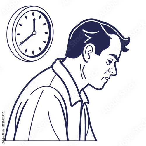 Insomniac Man Staring at Clock. Perfect for: World Sleep Day, insomnia outreach campaigns