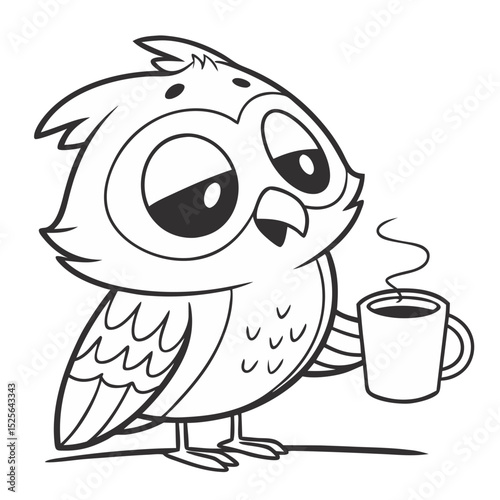 Sleep-Deprived Owl with Coffee and Dark Circles. Perfect for: Night shift awareness, student life illustrations