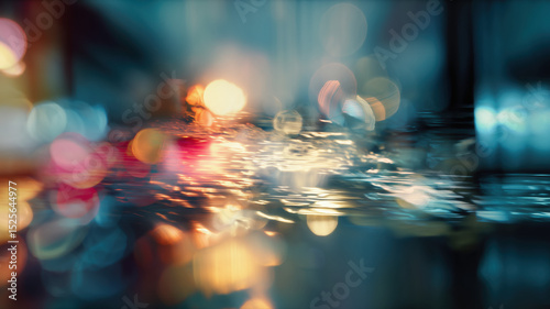 Abstract blurred sparkling shiny bokeh background of light leaks, mirror, glass panels, windows, water drops, rain and reflections