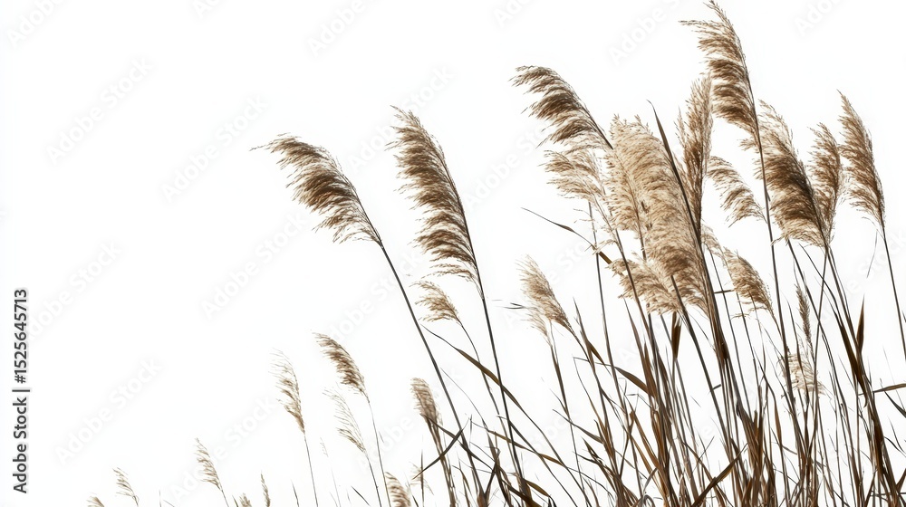 Obraz premium Elegant pampas grass on white background. Perfect for minimalist designs, home decor, and nature-themed projects. Ideal for websites, magazines, and social media.